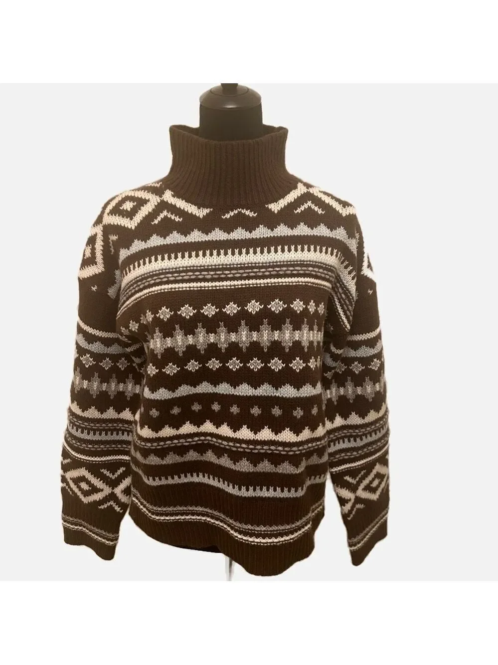 SUNDANCE Women’s.Wool Blend Intarsia Pullover Sweater Cottage Core Cosy